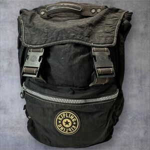 VTG HTF ‎ Kipling Ballistic Nylon Roll Top Rucksack Backpack Black Laptop Bag
